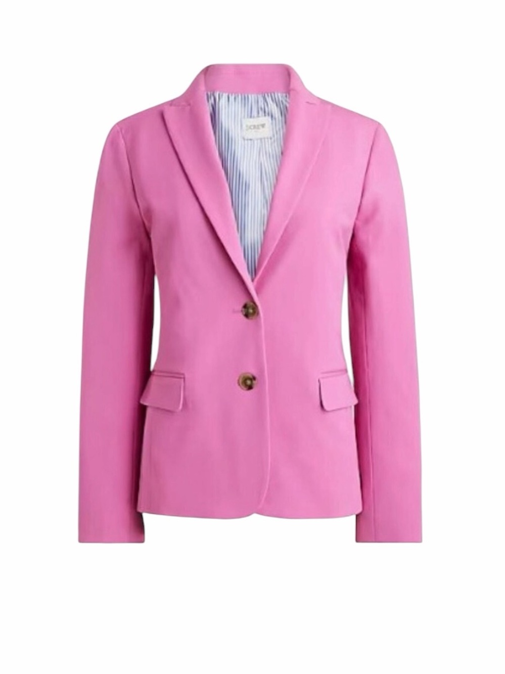 J.Crew - Pink Fuchsia Two Button Blazer Striped Lining Career Preppy Sz 10